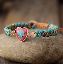 Load image into Gallery viewer, Heart shaped blue Jasper Bracelet side display
