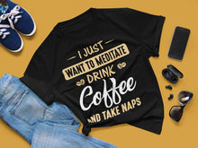 Load image into Gallery viewer, Coffee gifts black t shirt on flat layout
