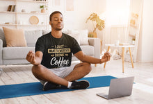 Load image into Gallery viewer, Man feeling rejuvenated with meditation in Meditation, Coffee and Naps Black T Shirt
