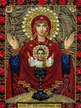 Load image into Gallery viewer, DIY 5D Madonna &amp; Jesus as a child Diamond Painting Red Portrait
