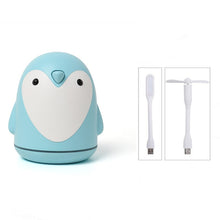 Load image into Gallery viewer, Penguin travel humidifier with LED light stand and small blower (blue variant)
