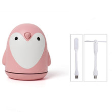 Load image into Gallery viewer, Penguin travel humidifier with LED light stand and small blower (pink variant)
