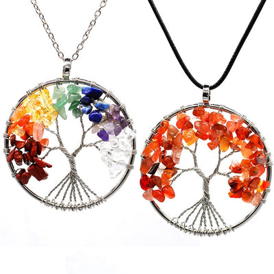 7 Chakra Quartz Natural Stones Tree of Life Pendant Necklace for Women