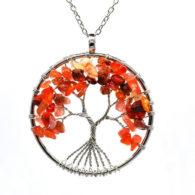 Red Agate Natural Stone Tree of Life Pendant Necklace for Women