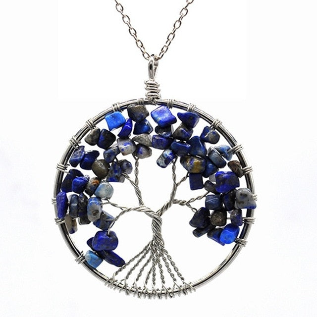 Lapis Lazuli Natural Stone Tree of Life Pendant Necklace for Women