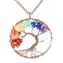 Load image into Gallery viewer, 7 Chakra Quartz Natural Stones Tree of Life Pendant Necklace for Women
