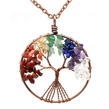 Load image into Gallery viewer, 7 Chakra Quartz Natural Stones Tree of Life Pendant Necklace for Women
