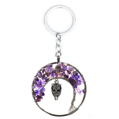 Amethyst Quartz Natural Stone Tree of Life Keychain/ Protective Keychain