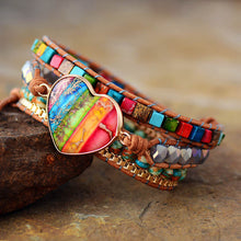 Load image into Gallery viewer, Romantic Spiritual Chakra Stones 3 Strands Leather Wrap Bracelets display
