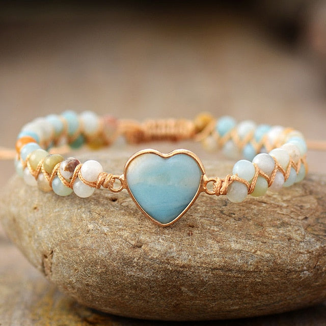 Classic Heart Shaped Amazonite String Braided Womens Charm Bracelets